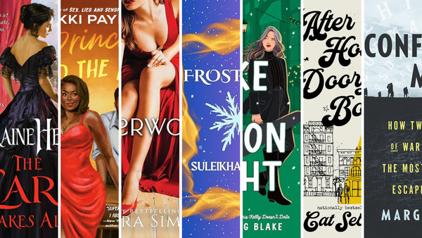 a collage of narrow slices of all the covers of the books mentioned in the text below